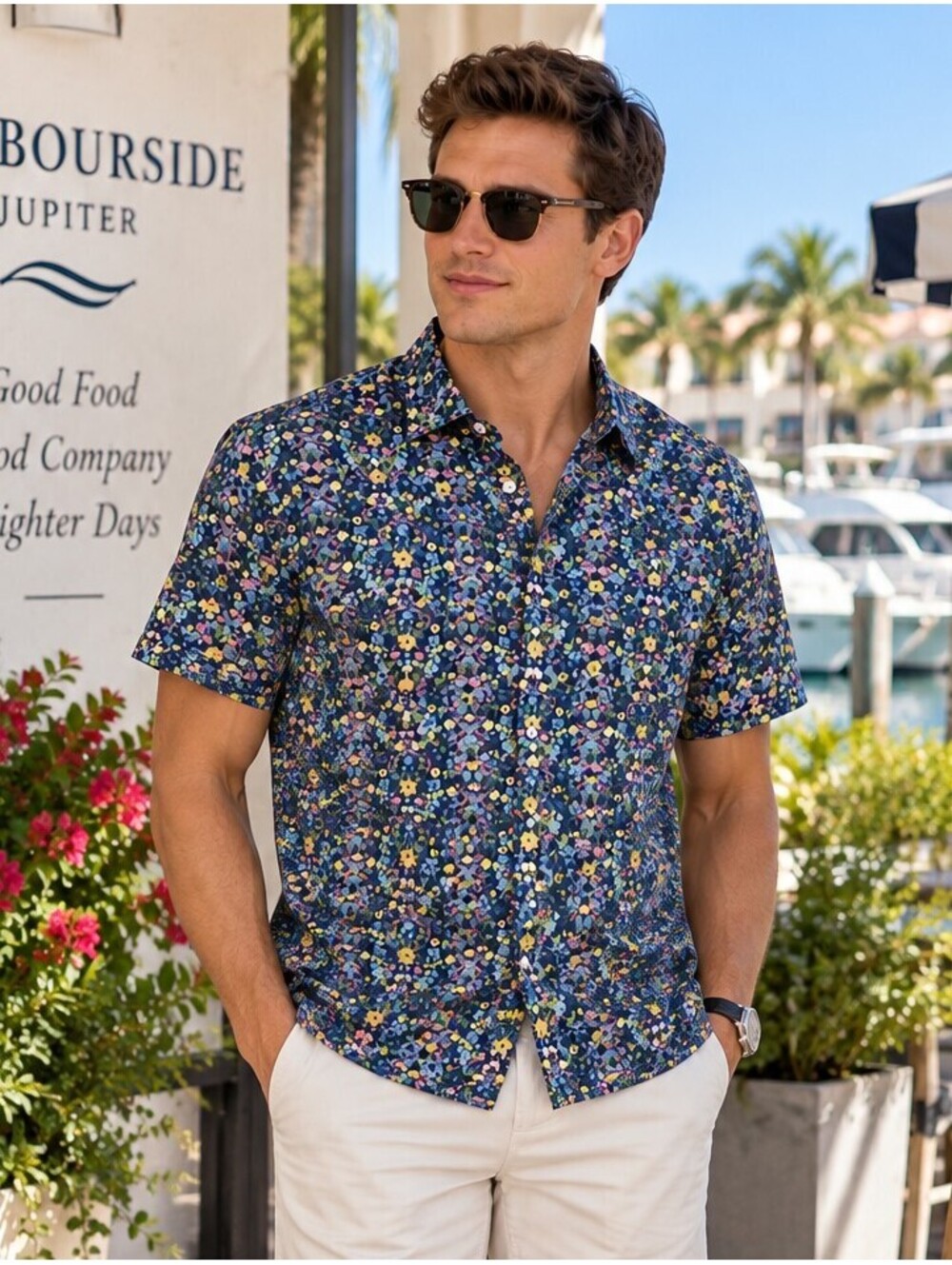 Maus & Hoffman Men's XL Liberty Botanical Shirt Italy Navy Floral Cotton